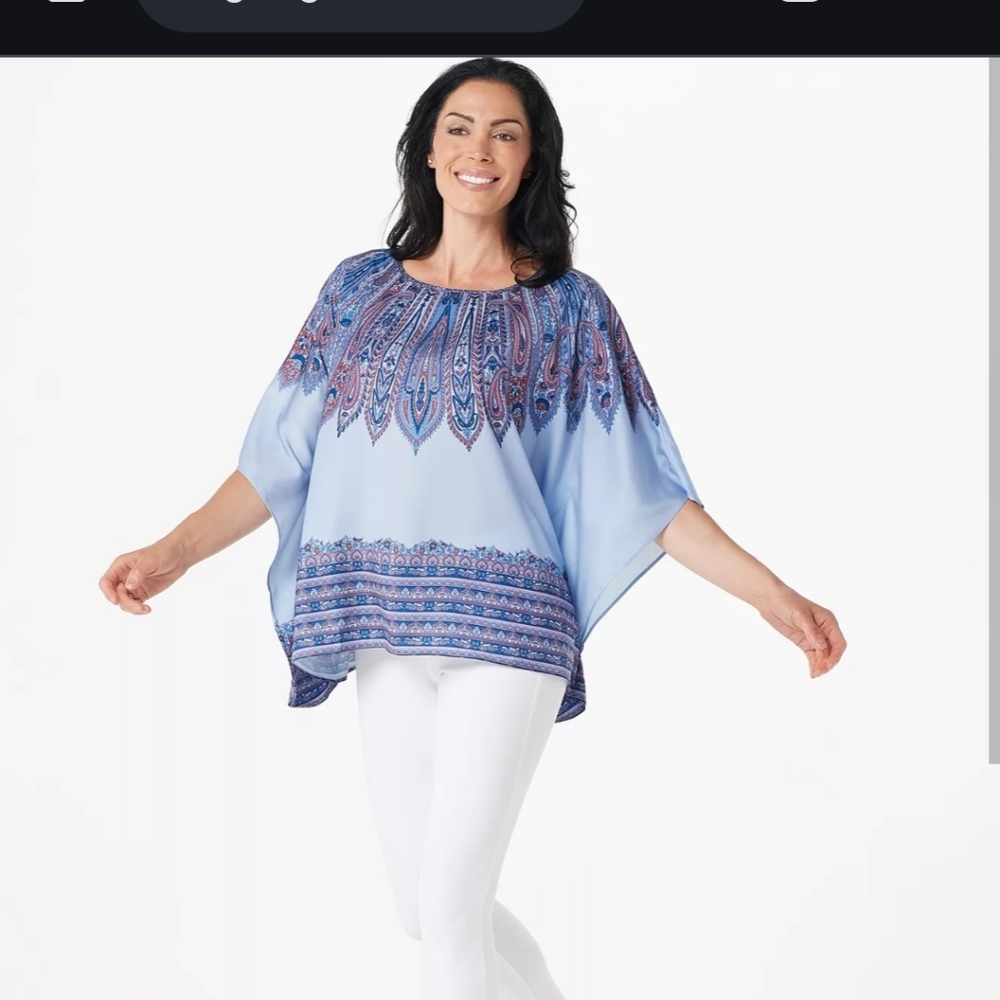 New the Muses Paisley Printed Scarf Top Periwinkle M/L